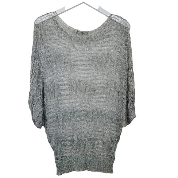 Dolce Cabo Open Weave Silver Metallic Pullover Boatneck Slouch Sweater - Size S - Picture 5 of 8
